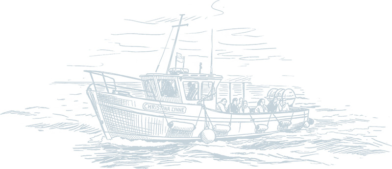Hand drawing of a boat on the water near Howth.