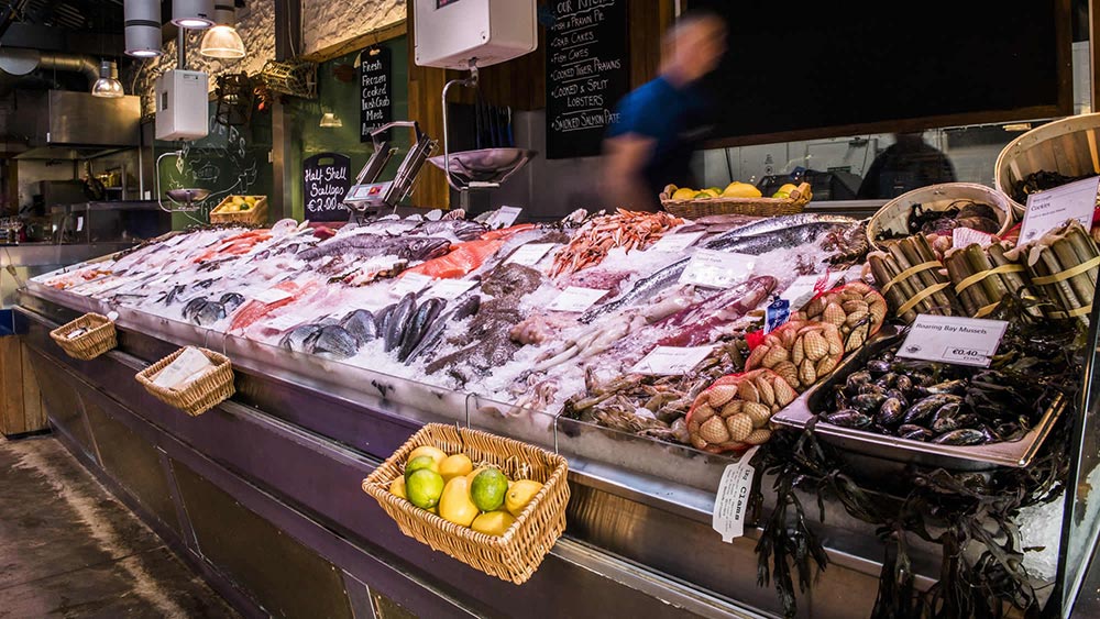Fresh Fish on display in Howth Market.