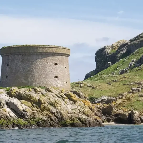 View of Martello Tower on Ireland's Eye from the water.