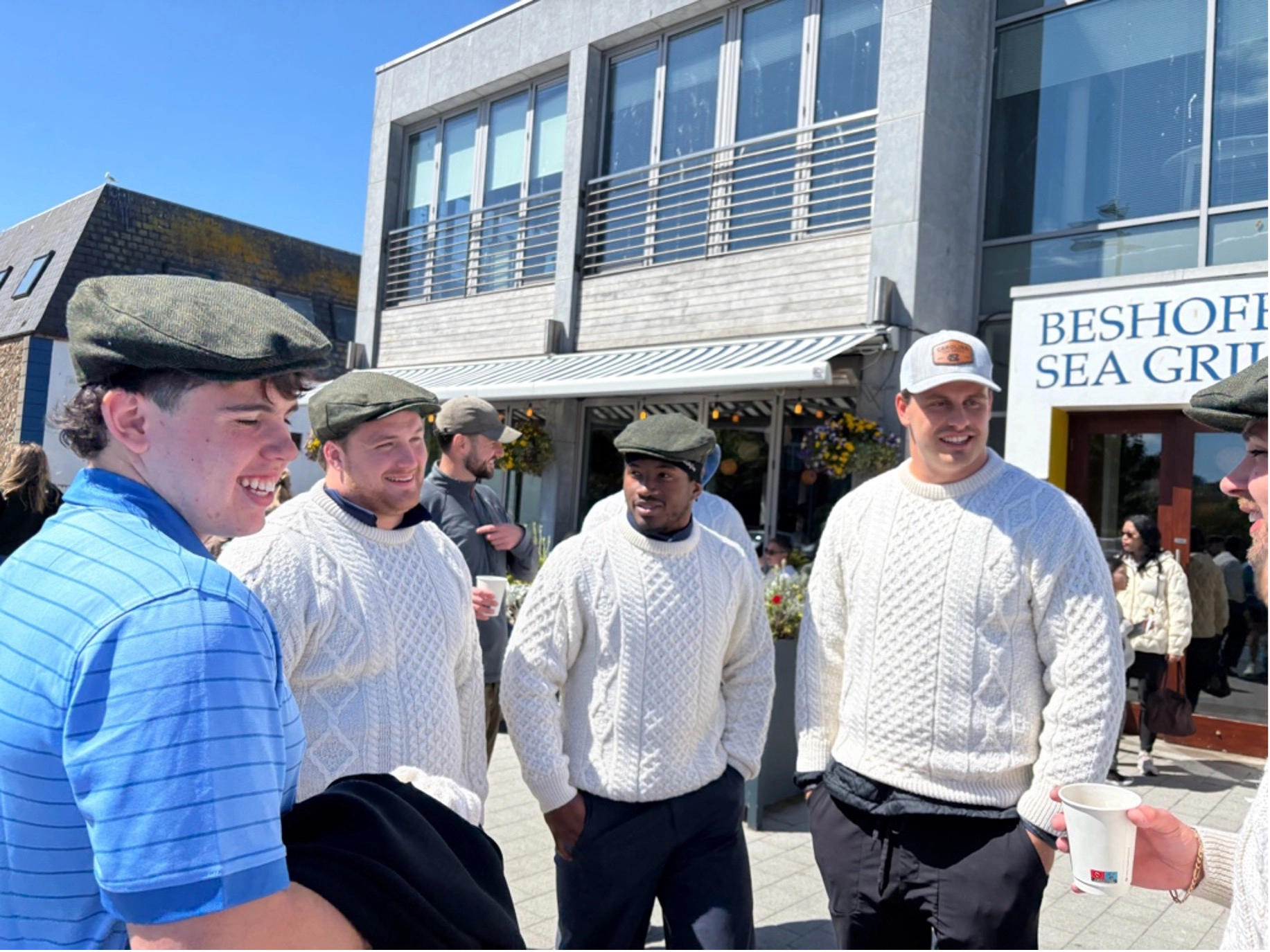 UNC Players outside Beshoffs Seafood Grill